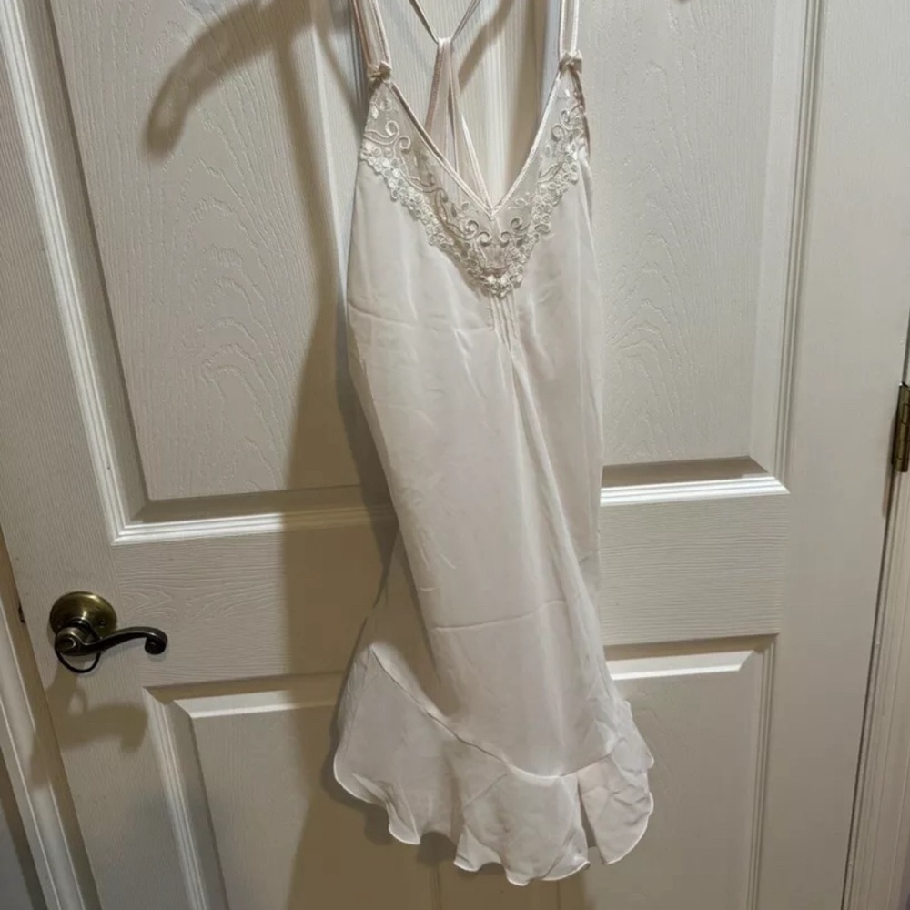 california dynasty nightgown Sheer Pink Criss Cross Back Size M